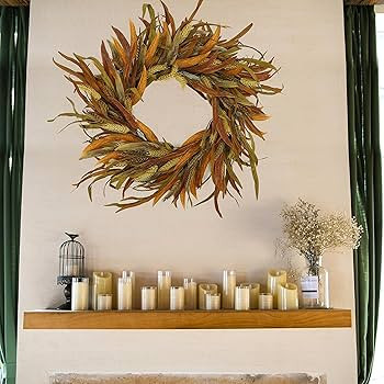 Artificial Fall Wreath Harvest Wreath with Wheat and Colorful Leaves for Front Door Indoor Outdoo... | Amazon (US)