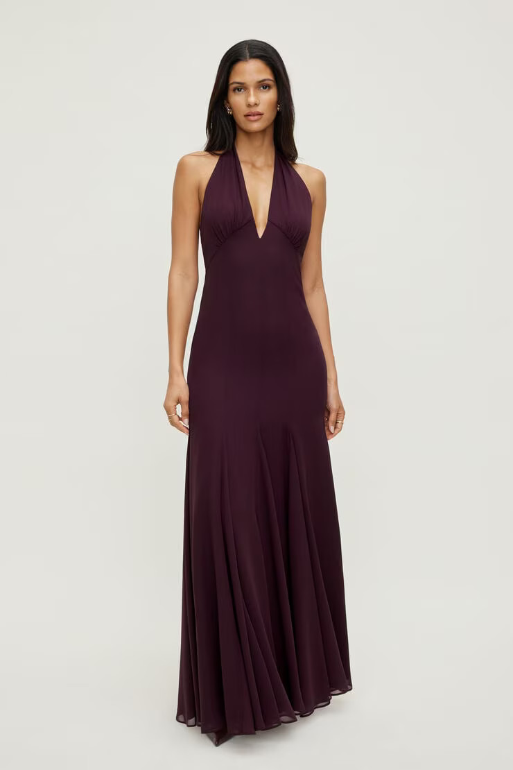 Plunging Flared Maxi Dress | Dynamite Clothing