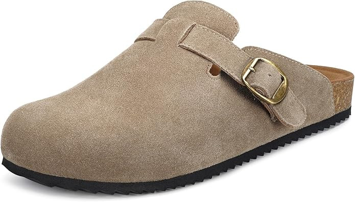 Womens Suede Clogs Mens Genuine Leather Mules Cork Footbed Sandals with Arch Support | Amazon (US)