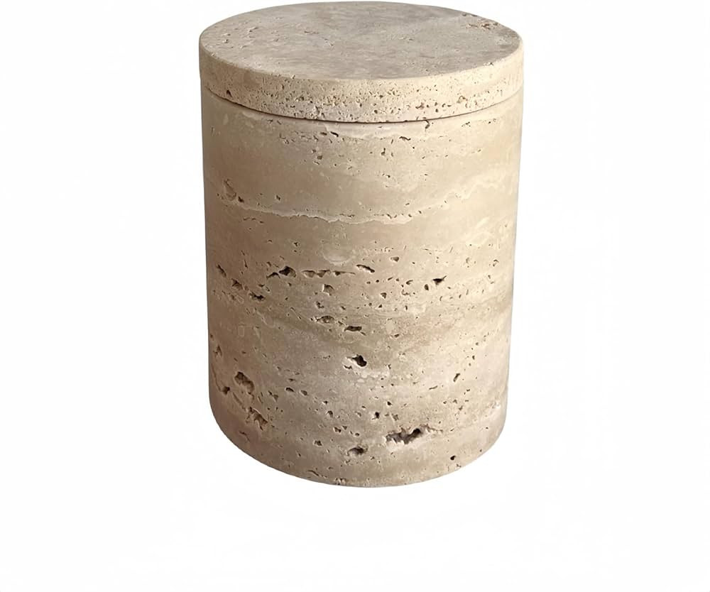Natural Marble Travertine Small Vessel Candle Cup Cotton Swab Storage Box Jar with Lid (Beige Tra... | Amazon (US)