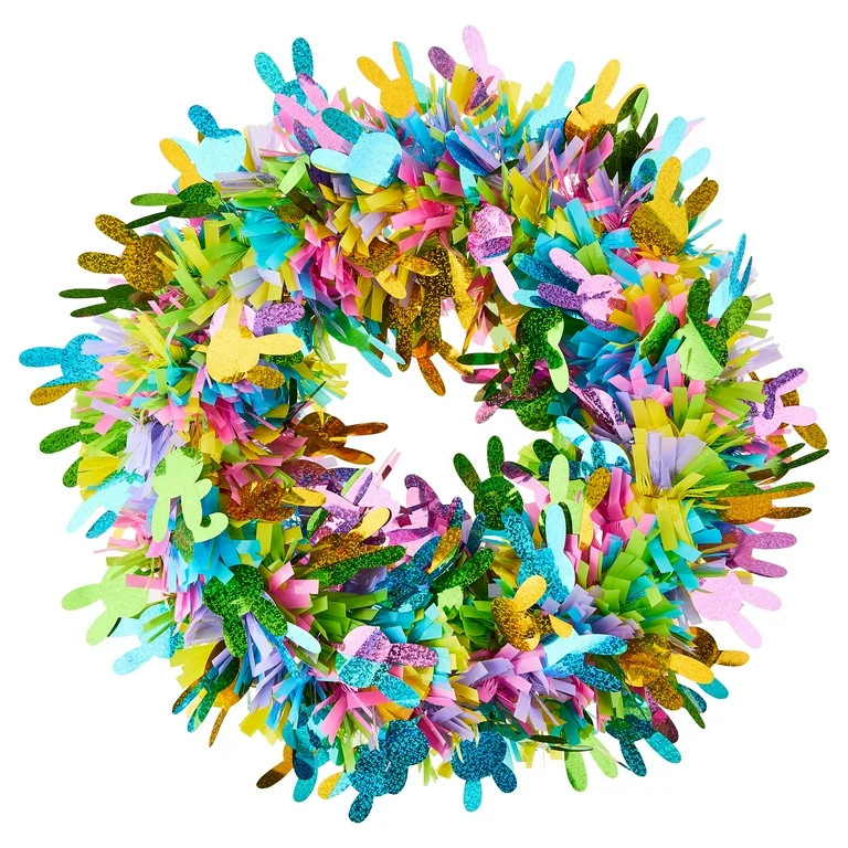 Bunny Tinsel Wreath, Multicolor, 15", Easter by Way To Celebrate | Walmart (US)