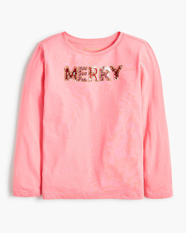 Girls' long-sleeve sequin "merry" graphic tee | J.Crew Factory