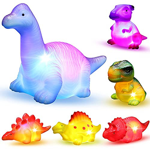 6 Packs Light-Up Floating Dinosaur Bath Toys Set, for Baby Toddler Nephew in Birthday Christmas Easter , Great Water Bathtub Shower Pool Bath Toy for Children Preschool | Amazon (US)