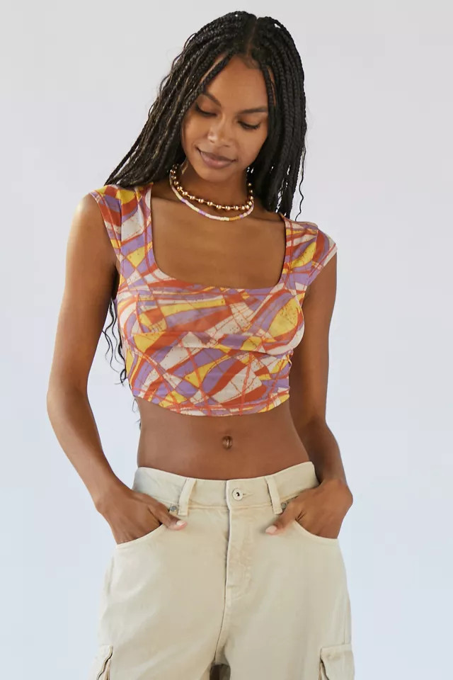 UO Nyla Mesh Cropped Corset Top | Urban Outfitters (US and RoW)