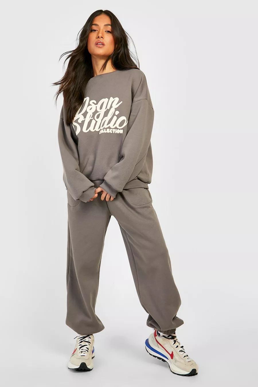 Petite Sweat & Seam Detail Printed Tracksuit | Boohoo.com (UK & IE)