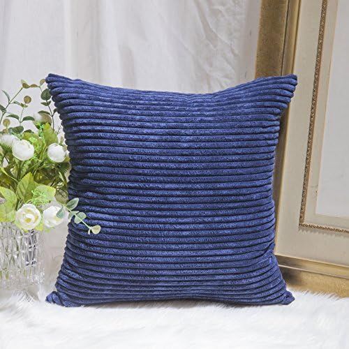 Home Brilliant Navy Blue Pillow Covers Supersoft Striped Textured Velvet Corduroy Decorative Throw P | Amazon (US)