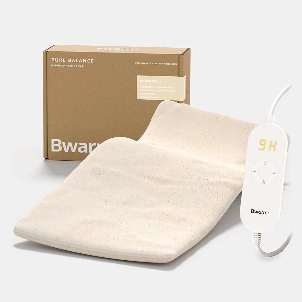 Bwarm Weighted Far Infrared Heating Pads 100% Cotton Fast Heating with 9 Heating Levels 12 Hours ... | Amazon (US)