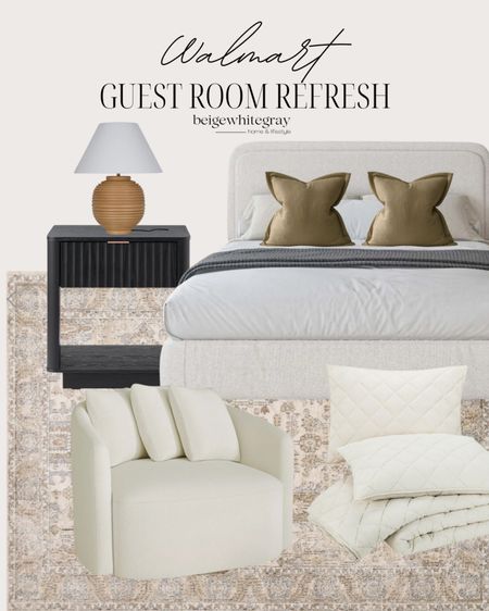 Guest bedroom refresh with these beautiful pieces from the very affordable headboard to the beautiful swivel chair and nightstand. 

#LTKStyleTip #LTKSaleAlert #LTKHome