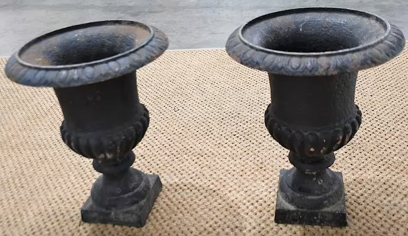 Pair of European Cast Iron Garden Urns | Etsy (US)