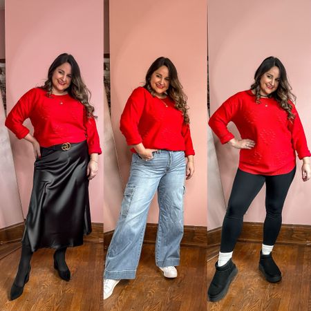 Three ways to style this adorable red sweater for Valentine’s Day!

Wearing an xl in the western and skirt, and l in the leggings, 14 in the cargos

Platform booties
Black heels
White sneakers
Satin skirt
Heart sweater
Midsize
Curvy
Size 12

#LTKmidsize #LTKSeasonal #LTKstyletip