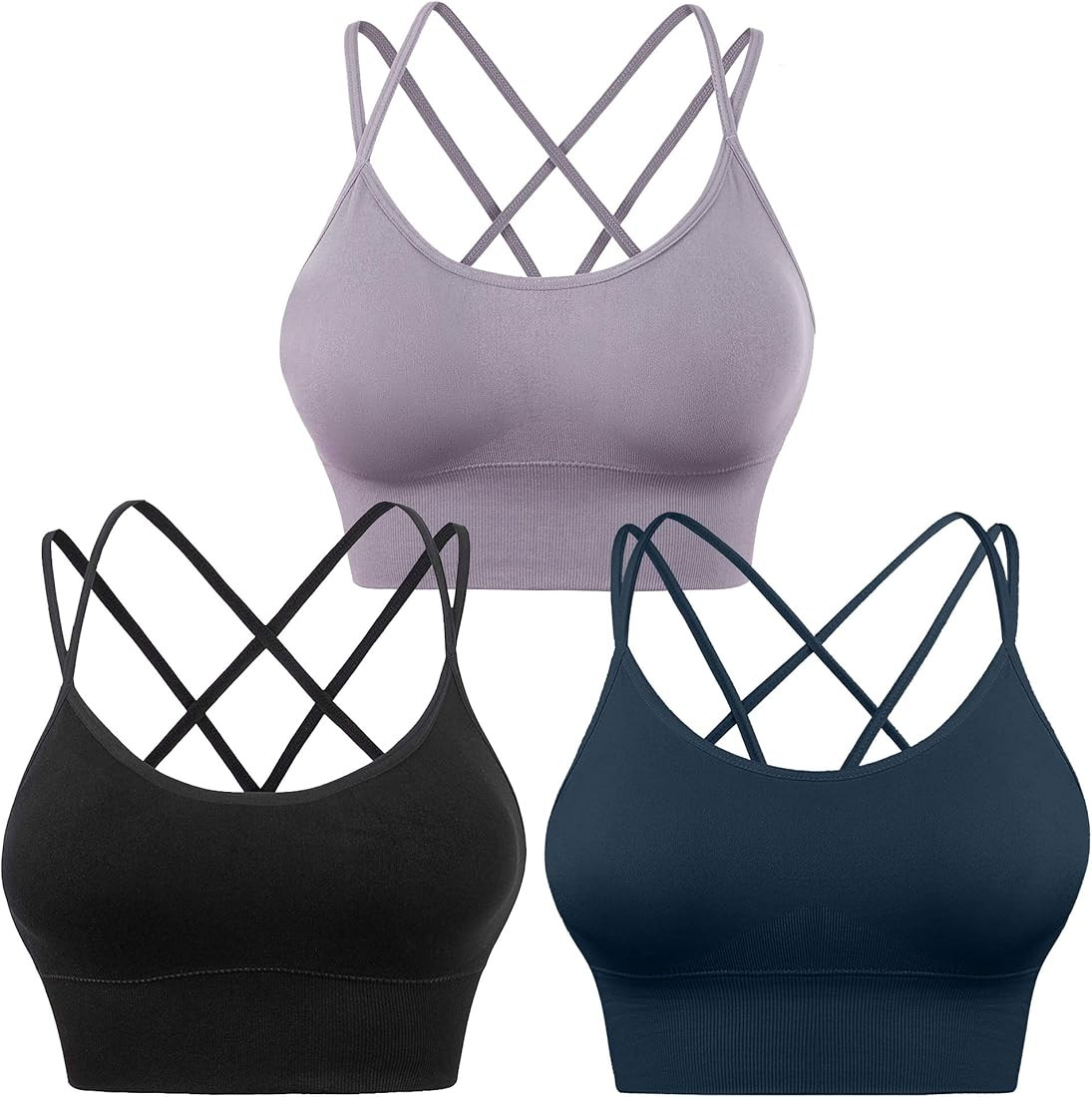 Evercute Cross Back Sport Bras Padded Strappy Criss Cross Cropped Bras for Yoga Workout Fitness Low  | Amazon (US)