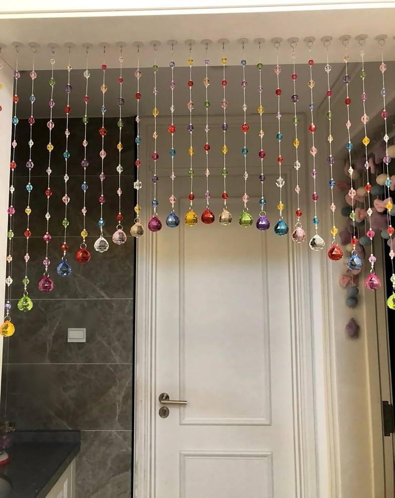 Crystal Beaded Curtain, Multicolor Hanging Door Decoration with Acrylic Balls, Rainbow String Roo... | Amazon (US)