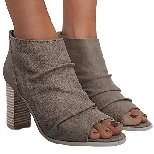 Liyuandian Womens Open Toe Booties Zipper Back Ankle Boots Chunky Stacked Block Heel Draped Heels | Amazon (US)