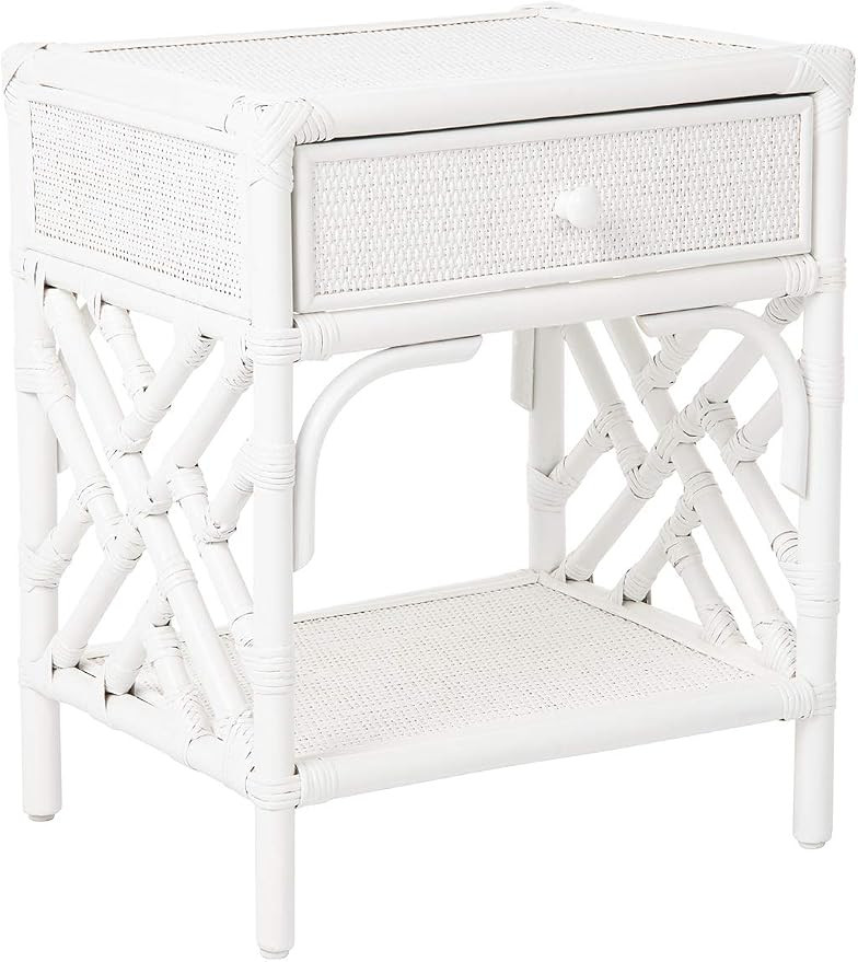 Kouboo Rattan Bedside Table, White Chippendale Design Nightstand | Amazon (US)