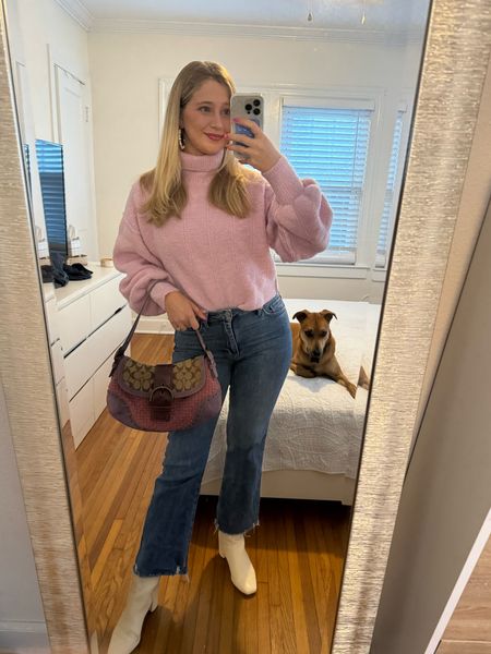 Casual date night outfit — sweater, jeans, vintage coach bag, white booties 

Code HELLOEMILYERIN for $$$ off FASHIONPASS 💘

#LTKfindsunder50 #LTKMostLoved #LTKstyletip