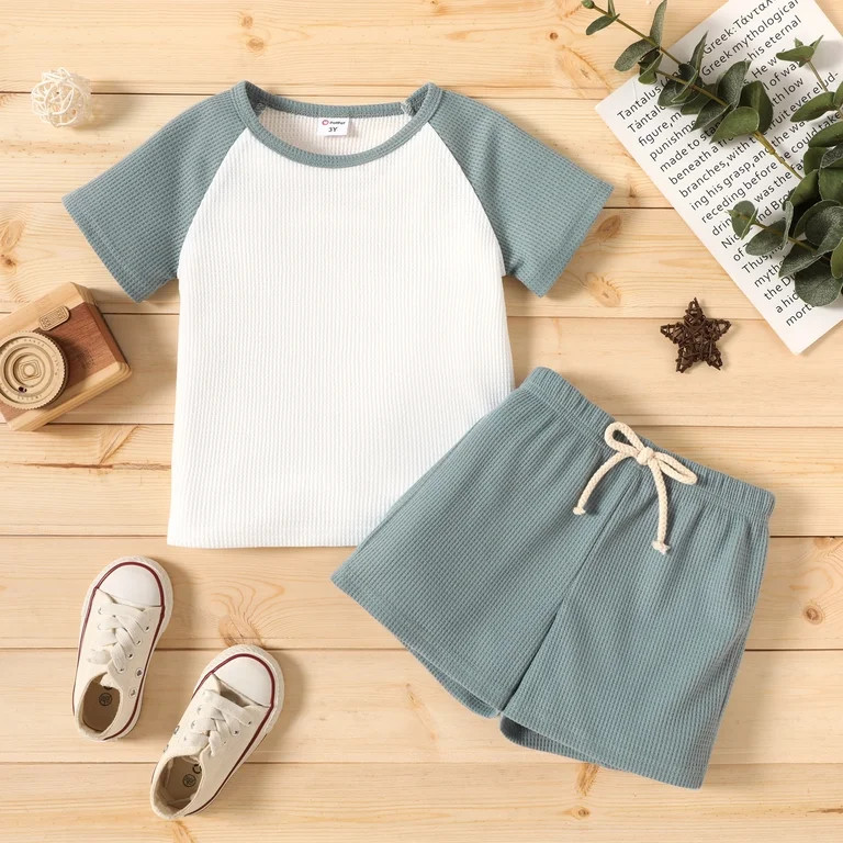 PatPat Toddler Boys Clothes Baby Boy Outfit Sets Kids Waffle Color Block Raglan Sleeve Tee & Soli... | Walmart (US)