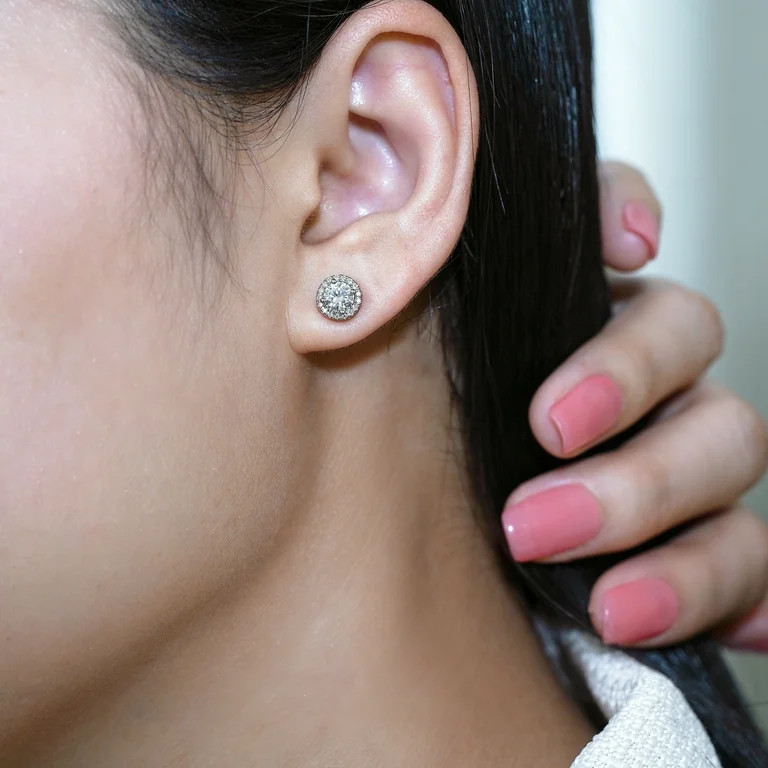 JeenMata Lab Grown Diamond 1 Carat Round Brilliant Cut Halo Stud Earrings in 18K White Gold Plati... | Walmart (US)