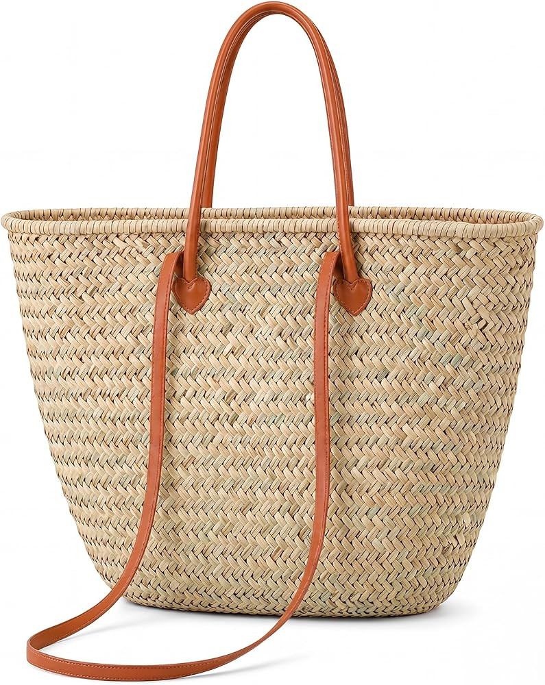 Oversized French Straw Basket Tote Bag Large Woven Beach Bag for Summer, Picnic, Shopping, Travel... | Amazon (US)