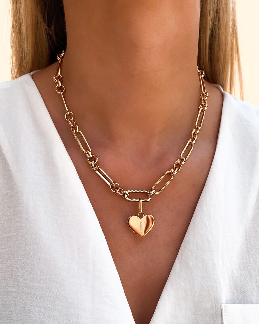 Heart Figaro Chain Necklace (Gold) | Abbott Lyon