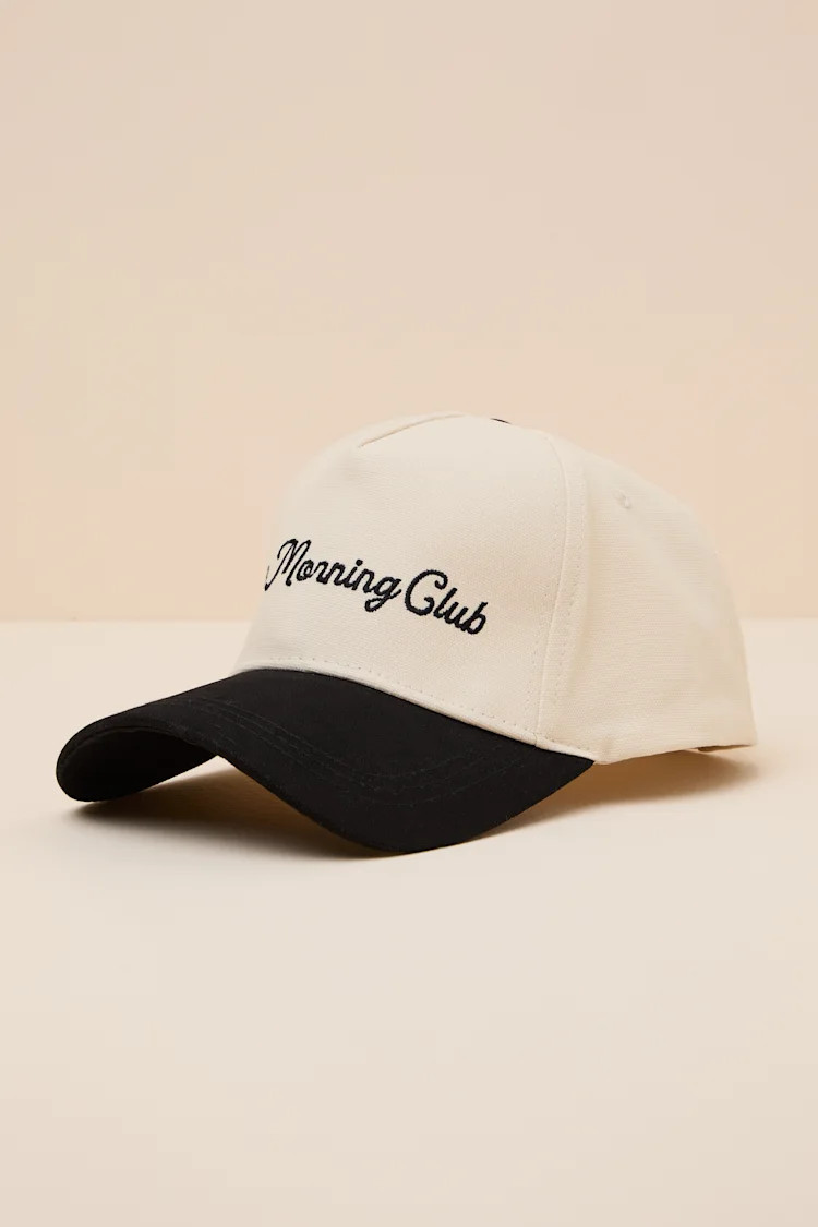 Slow Morning Club Ivory and Black Embroidered Dad Hat | Lulus