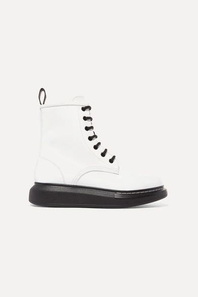 Alexander McQueen - Glossed-leather Exaggerated-sole Ankle Boots - White | NET-A-PORTER (US)