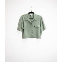 Green Silk Crop Top Vintage Silk Cropped Blouse Pastel Green Crop Top Cropped Silk Shirt Vintage Gre | Etsy (US)