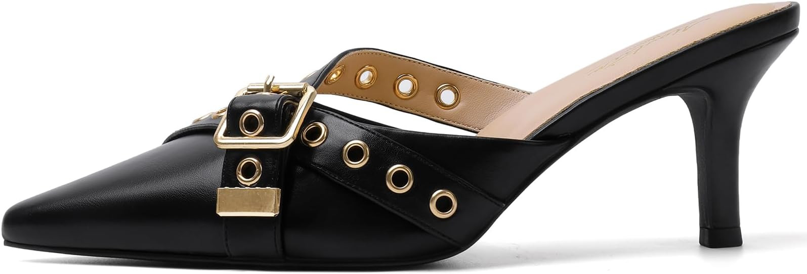Mostrin Kitten Mules Heels for Women Pointed Closed Toe Heels Vintage Slip on Stiletto Dressy Pum... | Amazon (US)