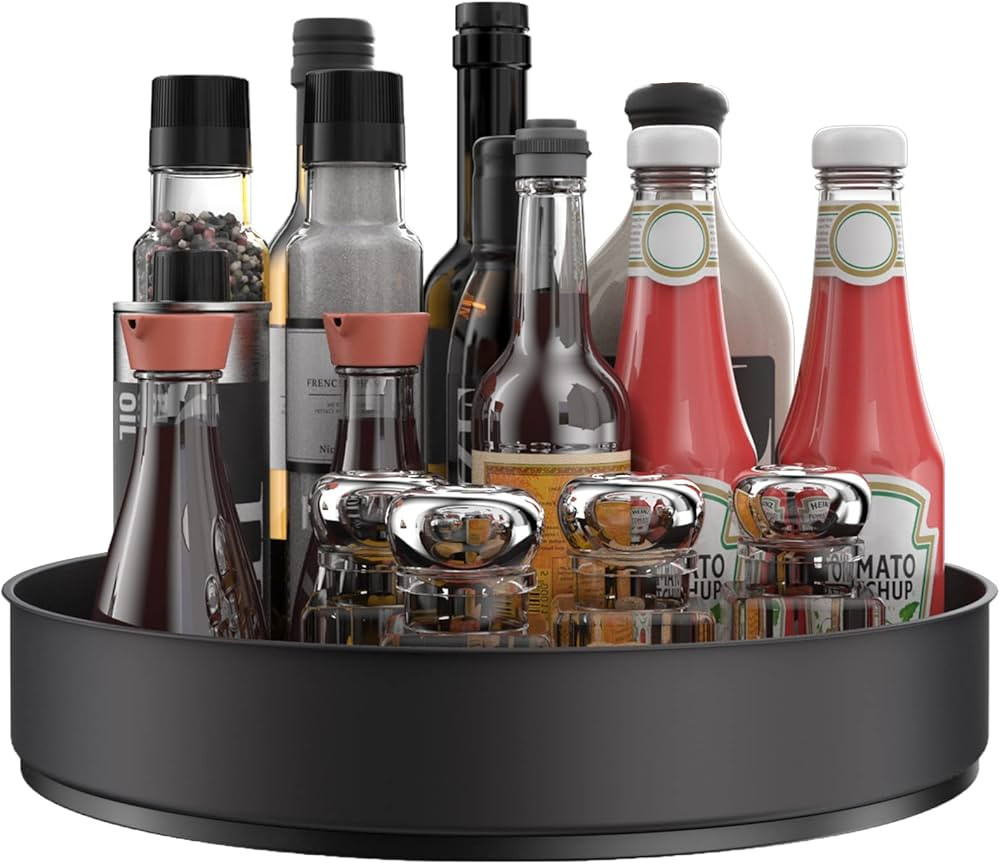 VAEHOLD Lazy Susan Stainless Steel Black Spice Rack Turntable for Pantry Cabinet - Decorative Tra... | Amazon (US)