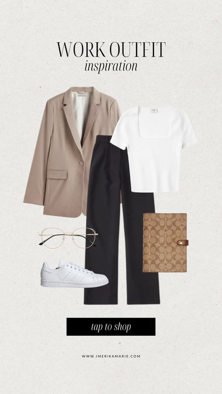 work outfit inspiration. work wear. business casual. abercrombie pants. abercrombie finds. adidas stan smith. coach notebook cover. blue light glasses. h&m blazer.

#LTKstyletip #LTKunder100 #LTKworkwear