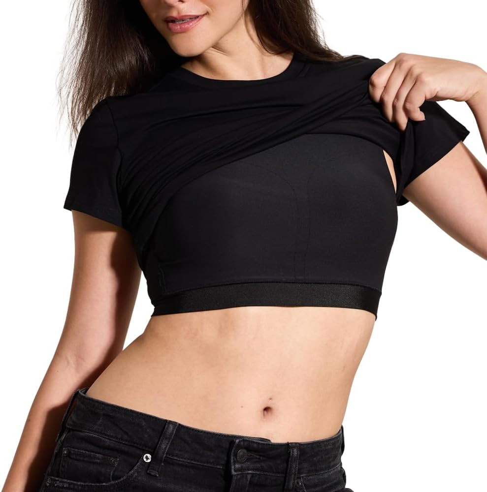 Klassy Cotton T-Shirt Mid Length Brami - Cotton T-Shirt with Built-in Padding, Double Lined, Qual... | Amazon (US)