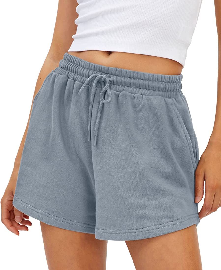 AUTOMET Womens Sweat Shorts Casual Summer Athletic Shorts Elastic Comfy Shorts High Waist Shorts ... | Amazon (US)