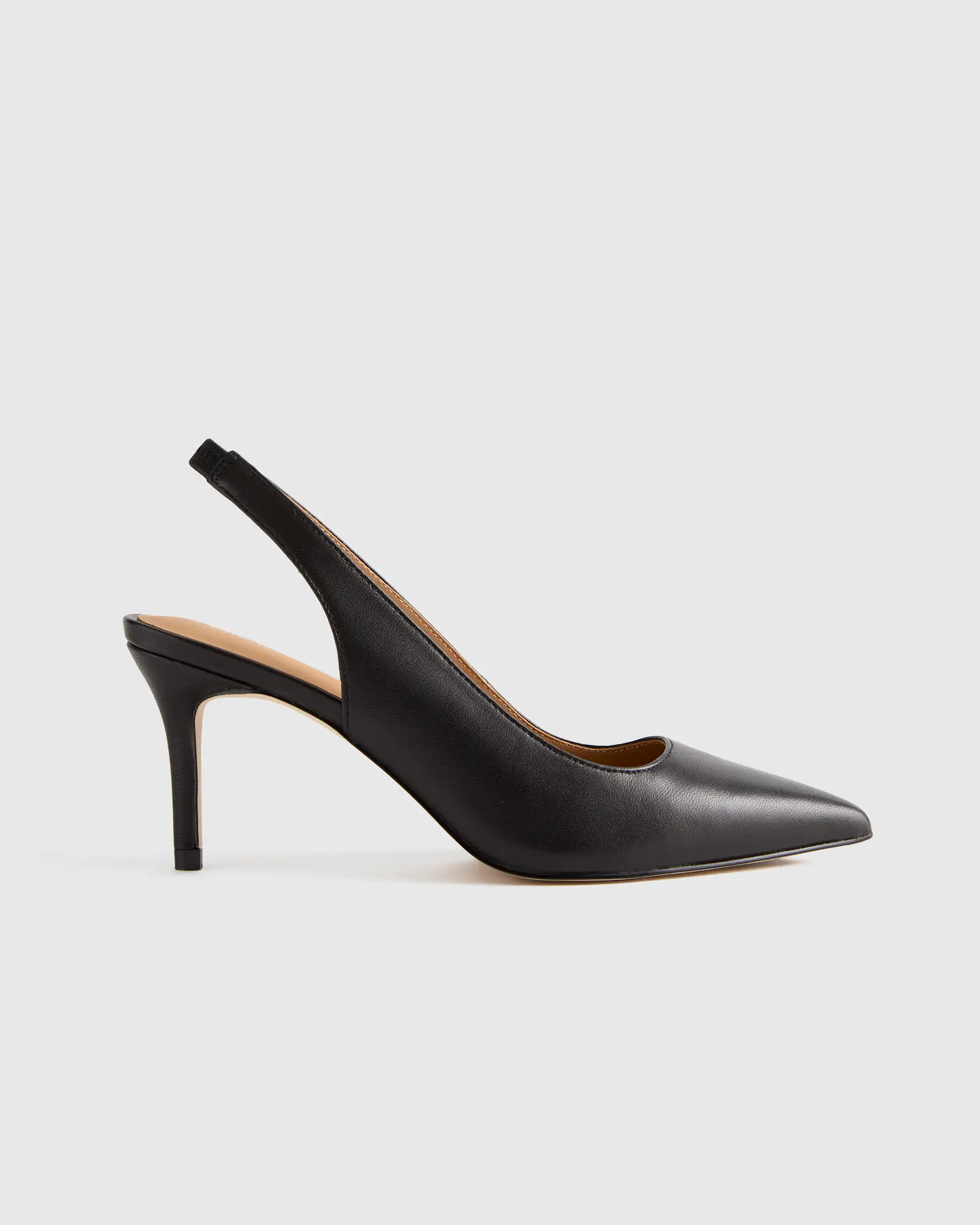Italian Leather Slingback 75mm Heel in Black | Quince