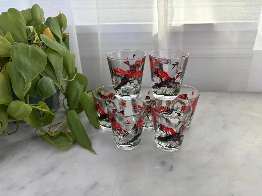 Vintage Hazel-Atlas Pheasant Shot Glasses, Barware, Bottoms Up, Another Round, Ornithology, Wildl... | Etsy (US)