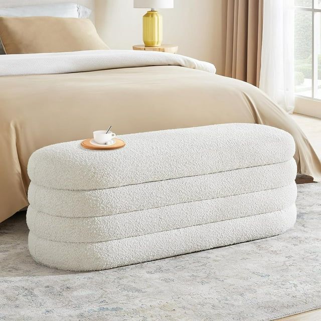 Teddy Storage Ottoman Bench Modern Upholstered Storage Bench Sherpa Window Entryway Bench Oval Wh... | Walmart (US)