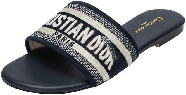 Flat Sandals For Women Comfortable Slide Dressy Leather Sandals, Open Toe Slip On Slippers | Amazon (US)