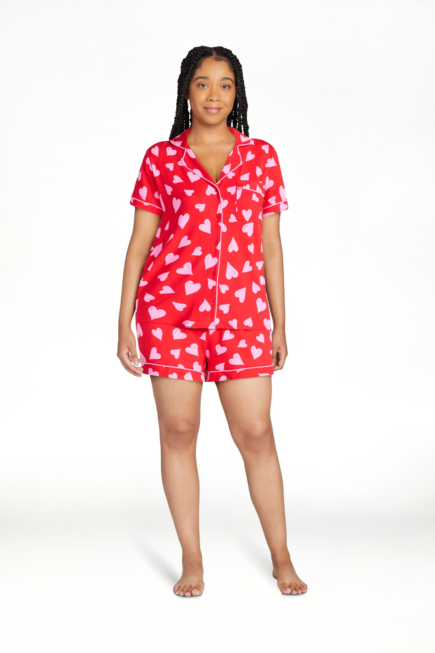 Joyspun Women's Dreamy Soft Collection Notch Top and Shorts Pajama Set, 2-Piece, Sizes XS-3X | Walmart (US)