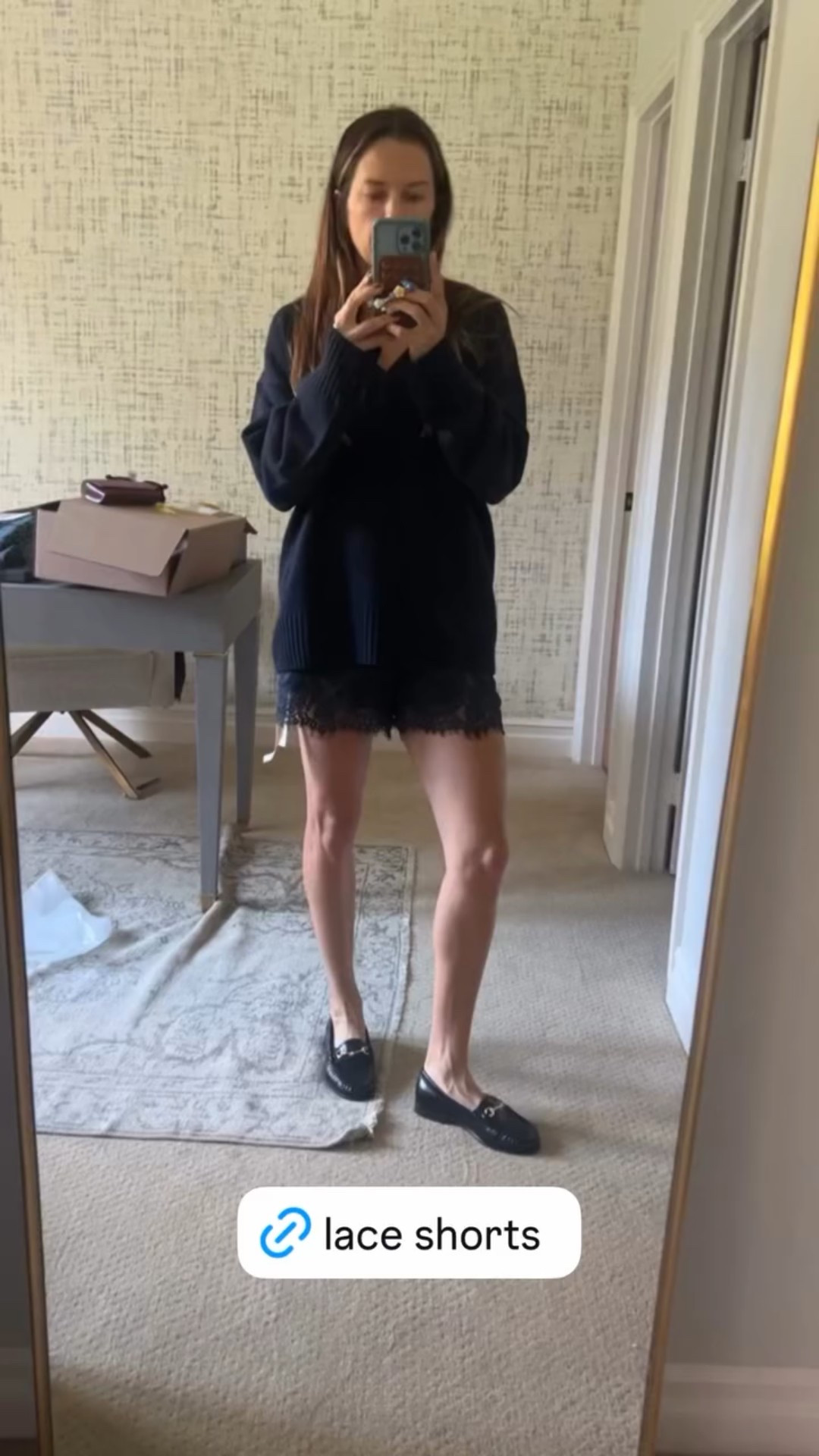 Cool Mom outfit, cool Mom style, cool girl aesthetic, lace shorts, cashmere, loafers, Gucci loafers, Gucci loafers look for less, Gucci loafers dupe, the real real find, recycled lace, recycled silk, conscious fashion, carbon neutral outfit, easy outfit inspiration 

#LTKdayinmylife #LTKootd #LTKValentine