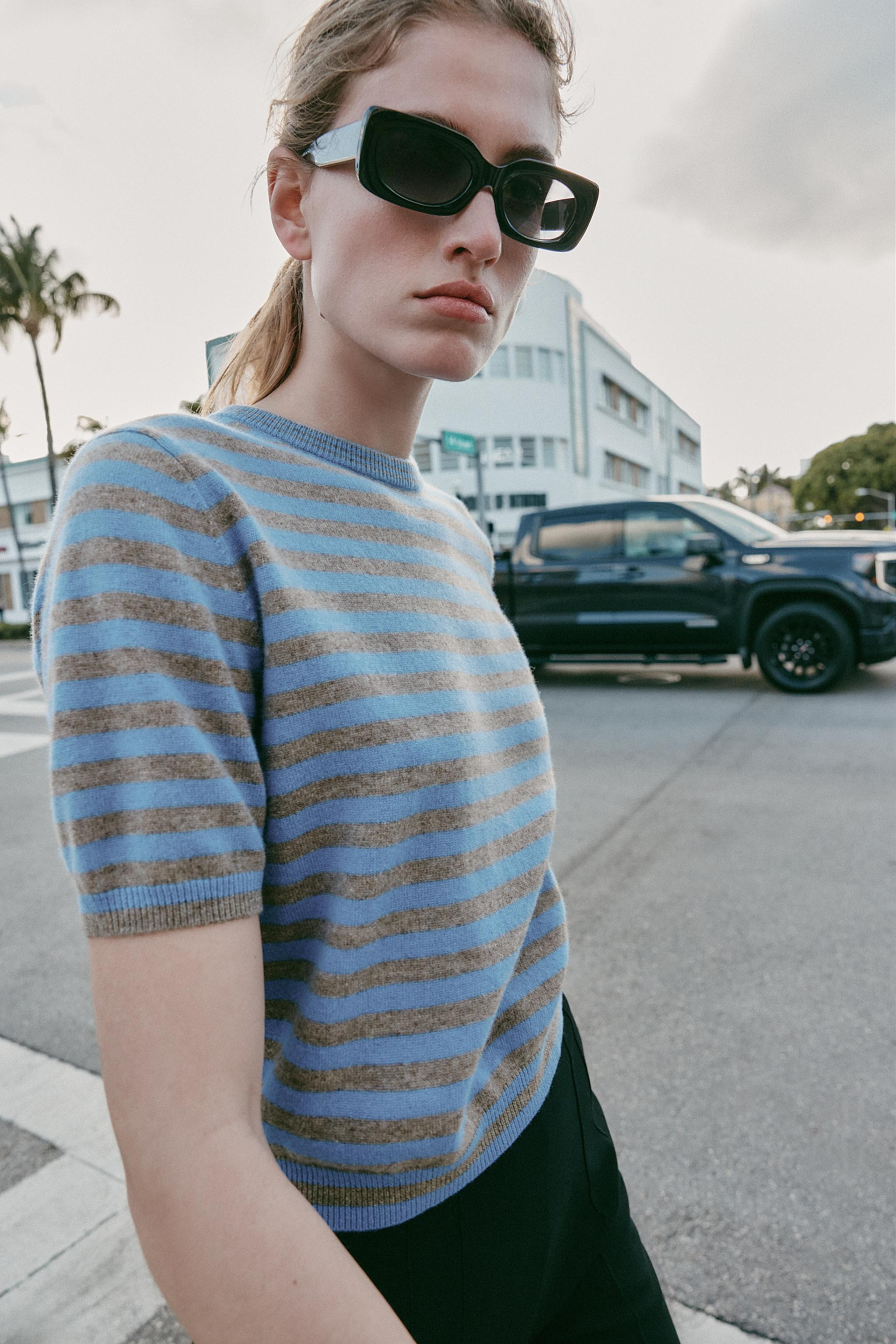 100% WOOL STRIPED SHORT SLEEVE JUMPER | Zara US