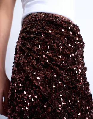 Velvet sequin drape mini skirt in chocolate | Topshop