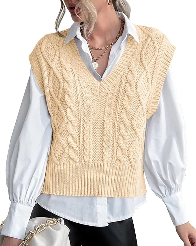 Sweater Vest for Women V Neck Sleeveless Knit Solid Casual Ribbed Preppy Pullover Tops | Amazon (US)