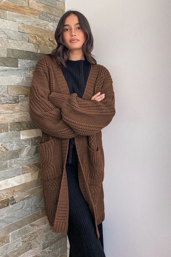 Tres Cozy Light Brown Chunky Cable Knit Oversized Cardigan | Lulus (US)