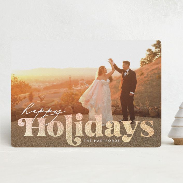 "Glowing Type" - Customizable Foil-pressed Holiday Cards in White by Angela Thompson. | Minted