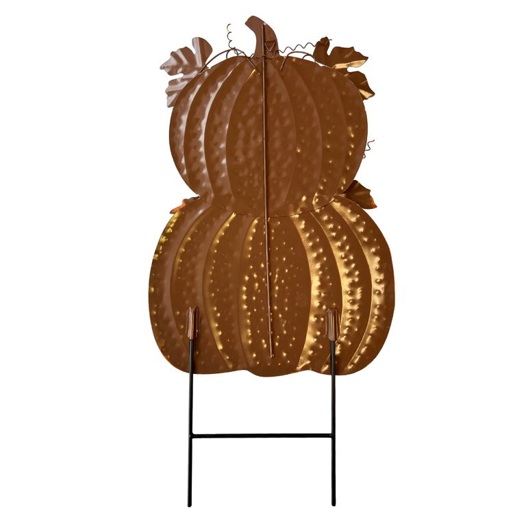 Rustic Metal Stacked Pumpkin Garden Stake Indoor Outdoor Welcome Decoration | Walmart (US)