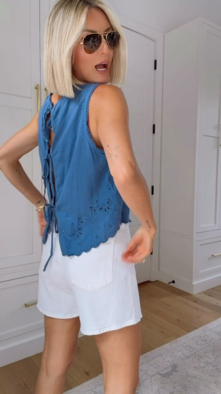 How cute is this eyelet tank?! I love the tie detailing on the back! I paired it with these white shorts for the perfect Americana look! Wearing S/27.

Loverly Grey, Abercrombie, Fourth of July outfit ideas, summer fashion, summer outfit ideas 

 #LTKootd #LTKSeasonal