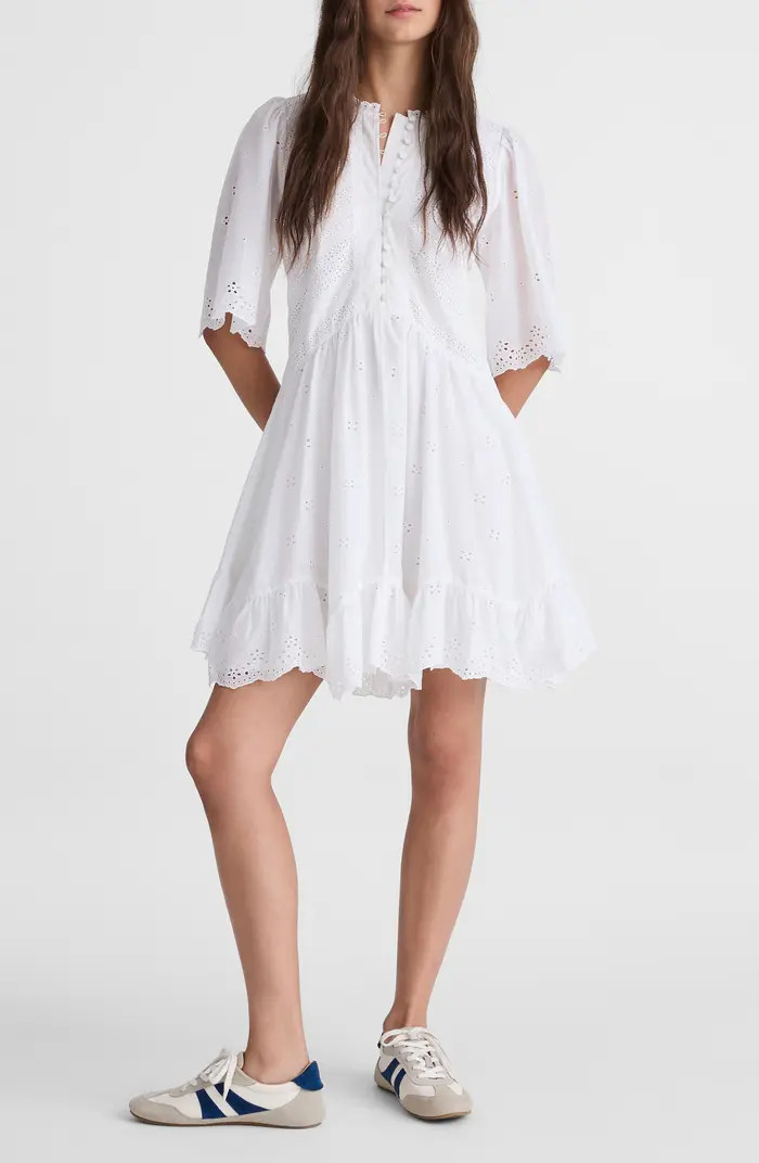 Madewell Eyelet Flutter Sleeve Cotton Minidress | Nordstrom | Nordstrom