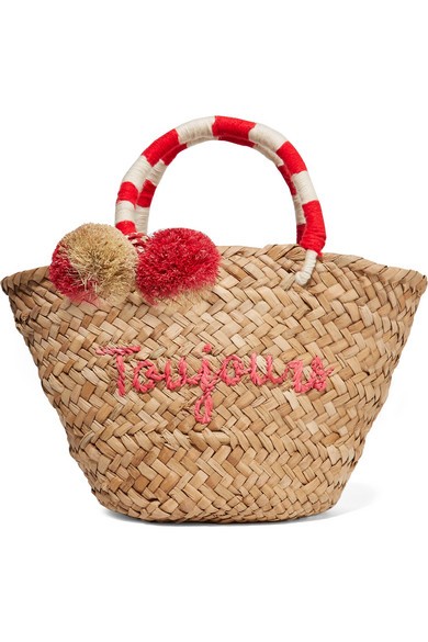Kayu - St Tropez Mini Pompom-embellished Embroidered Woven Straw Tote - Neutral | NET-A-PORTER (US)