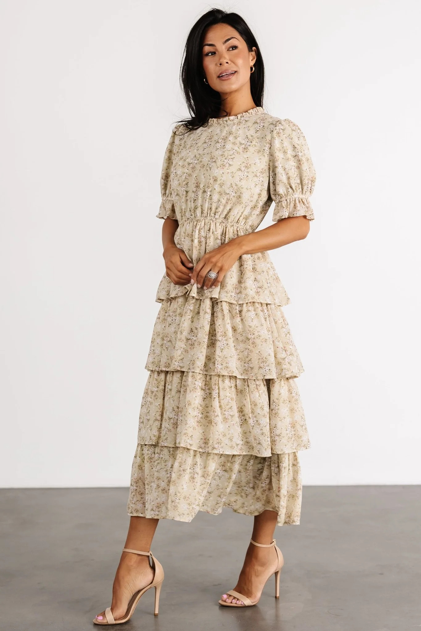 Pia Tiered Midi Dress | Light Sage Floral | Baltic Born