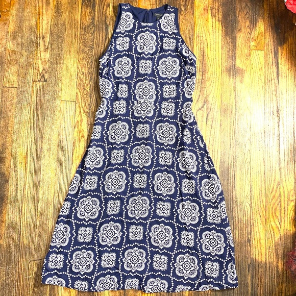 Ann Taylor Tile Midi Blue & White Sleeveless Dress Size Small | Poshmark