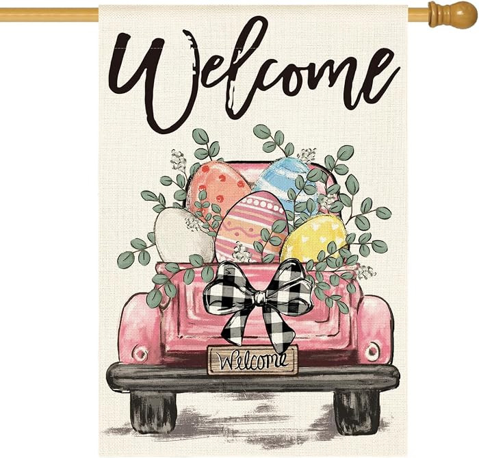AVOIN colorlife Welcome Easter Eggs Truck House Flag 28x40 Inch Double Sided, Rustic Farmhouse Ya... | Amazon (US)