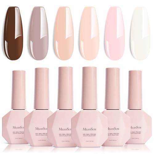 MelodySusie Nude Brown Gel Nail Polish Set - 6 Colors Milky Beige Neutral Pink Soak Off UV LED Gel Polish Gift for Women Nail Art Manicure Salon DIY Nail Design Decoration at Home | Amazon (US)